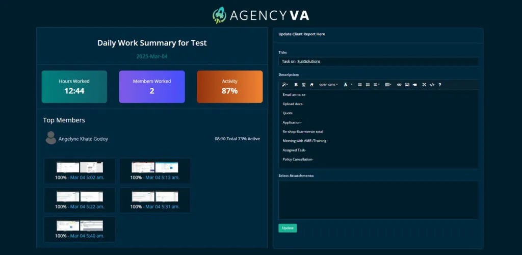 End of Day Report interface