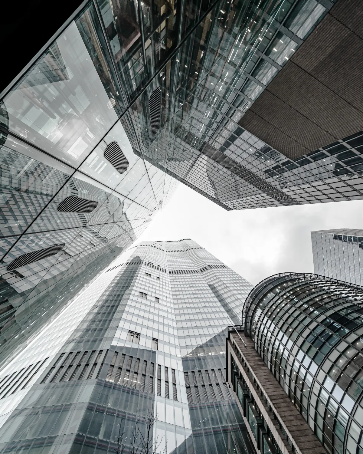 Looking up at a group of office towers