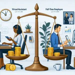 Artistic picture depicting Cost comparison: hiring virtual assistants vs. full-time employees for Agency VA and the AVA remote worker software.