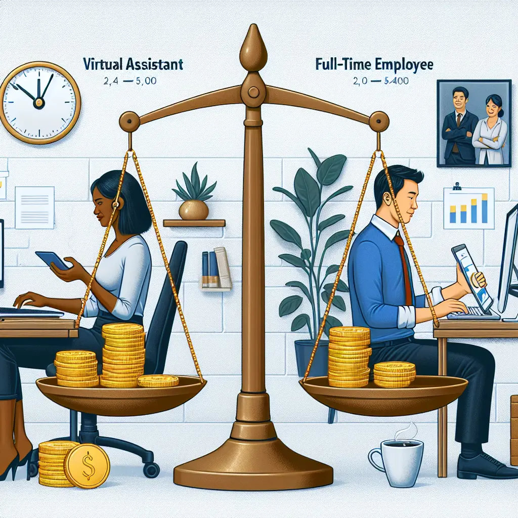 Artistic picture depicting Cost comparison: hiring virtual assistants vs. full-time employees for Agency VA and the AVA remote worker software.